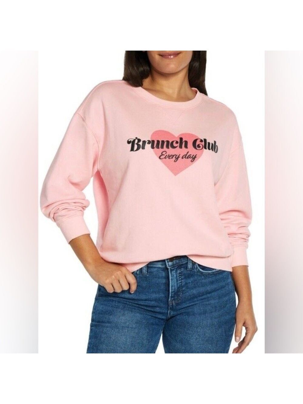 Wildfox Brunch Club Every Day Graphic Sweatshirt in Pale Pink - Size XXL